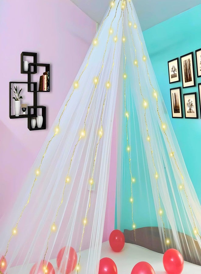 1iAM 2pcs White Net Light Combo | 1pc 5x1.5m (16.4x5ft) Transparent Cabana Decoration Net Backdrop Curtain & 1pc 11m 38 Bulbs Including Rice Light For Birthday, Anniversary, Wedding, Haldi, Mehndi - Image 1